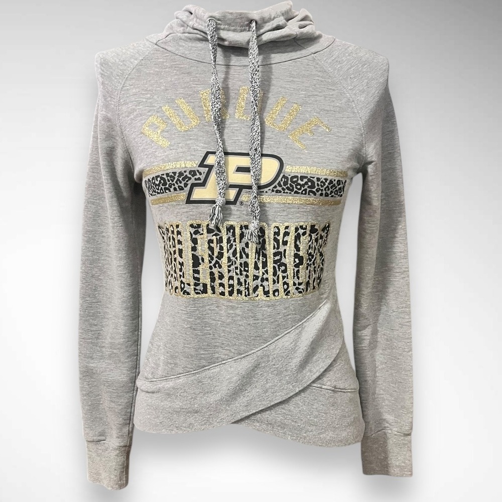 JUNIORS BY GEN.2 Gray Hooded‎ Purdue University Animal Print Hooded Sweatshirt